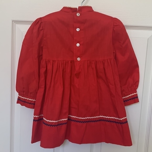 VINTAGE Red Rick Rack Embroidered Smocked Toddler Holiday Dress - Picture 5 of 7